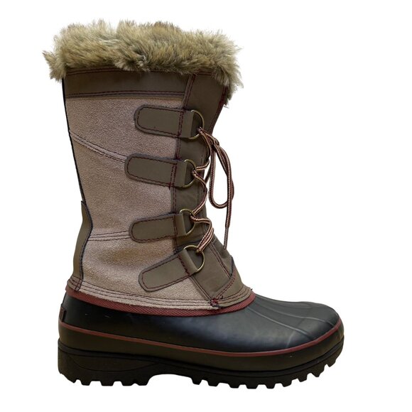 Khombu Women’s Brown & Black Faux Fur Lace-Up Waterproof Snow Boots Size 8M - Picture 1 of 11